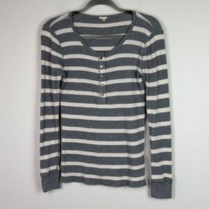 J Crew Women’s Striped Waffle Knit Long Sleeve Layering Top Gray White Medium